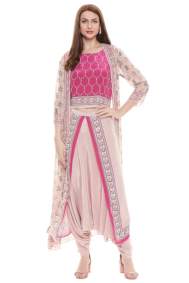 Dust Pink & Fuchsia Printed Jacket Set by Soup by Sougat Paul at Pernia's Pop Up Shop