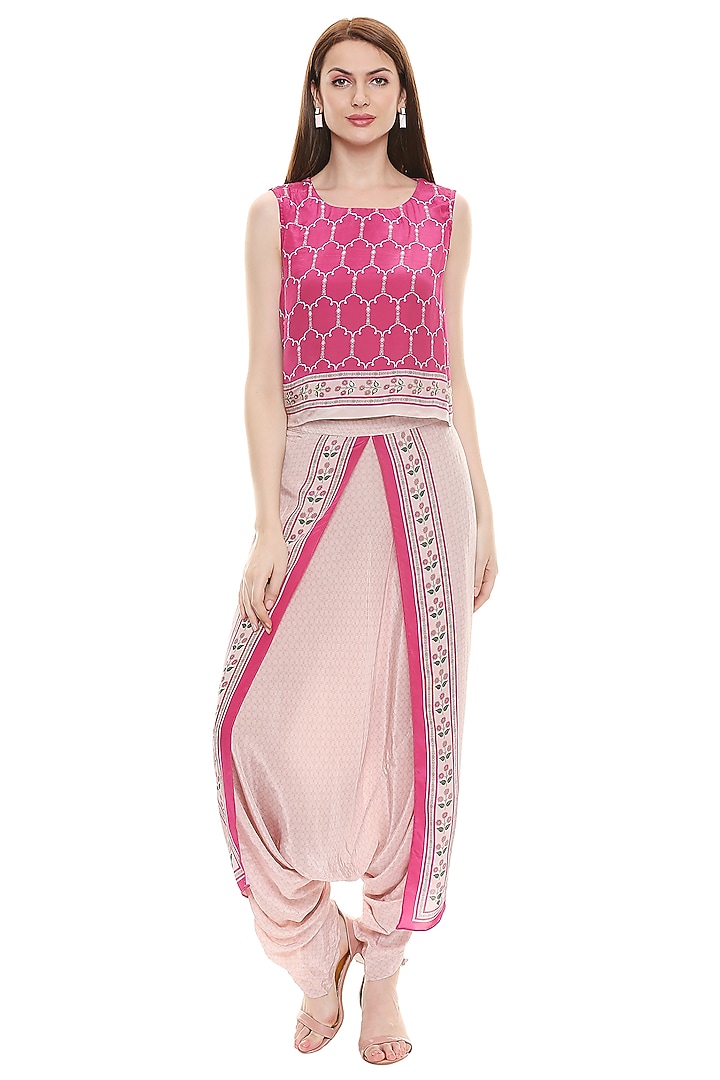 Dust Pink & Fuchsia Printed Jacket Set by Soup by Sougat Paul at Pernia's Pop Up Shop