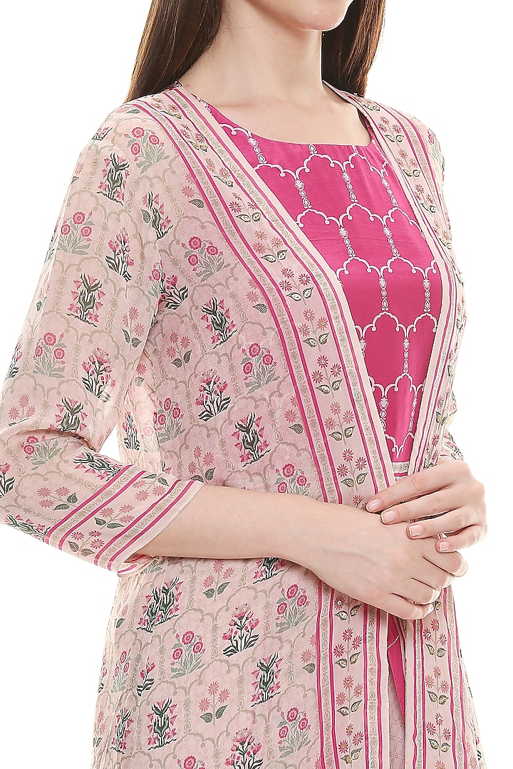 Dust Pink & Fuchsia Printed Jacket Set by Soup by Sougat Paul at Pernia's Pop Up Shop
