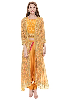 Mustard Embroidered & Printed Dhoti Set Design by Soup by Sougat Paul ...