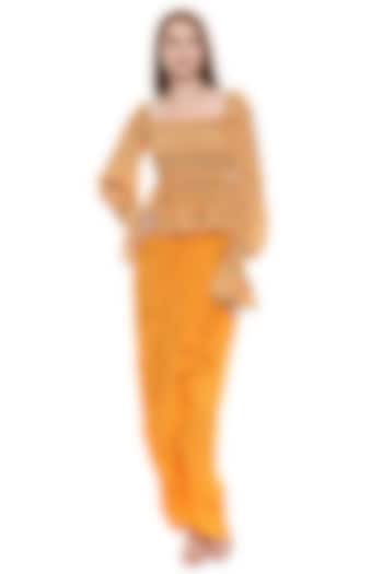 Mustard Draped Skirt Set by Soup by Sougat Paul at Pernia's Pop Up Shop