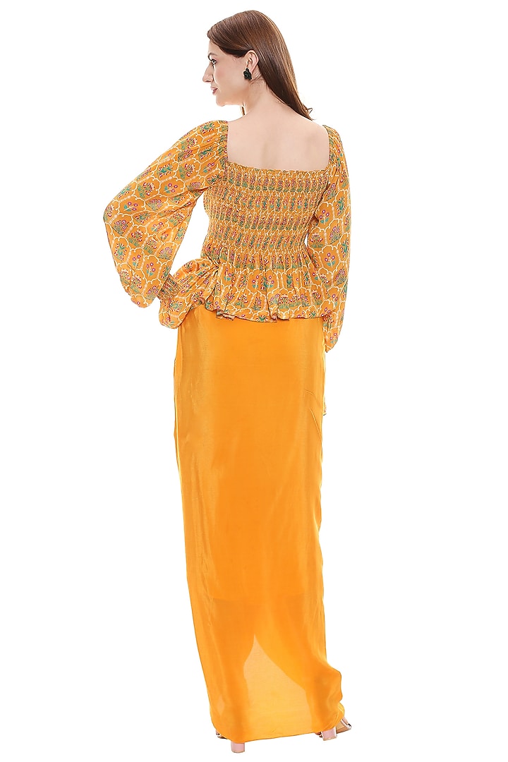 Mustard Draped Skirt Set by Soup by Sougat Paul at Pernia's Pop Up Shop