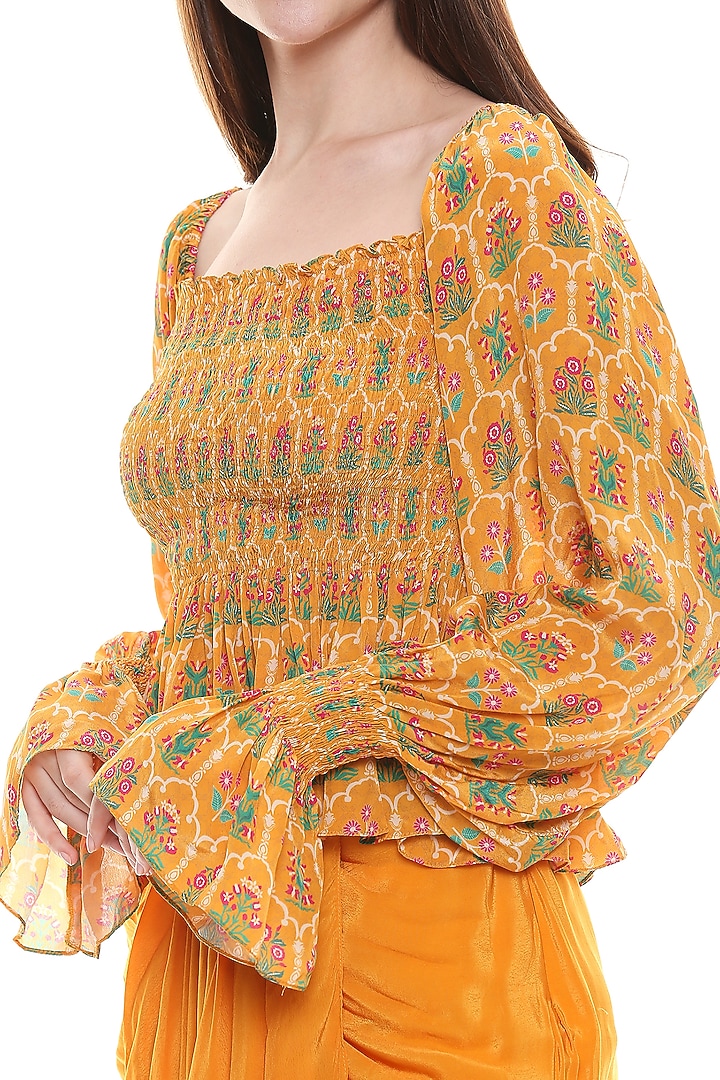 Mustard Draped Skirt Set by Soup by Sougat Paul at Pernia's Pop Up Shop