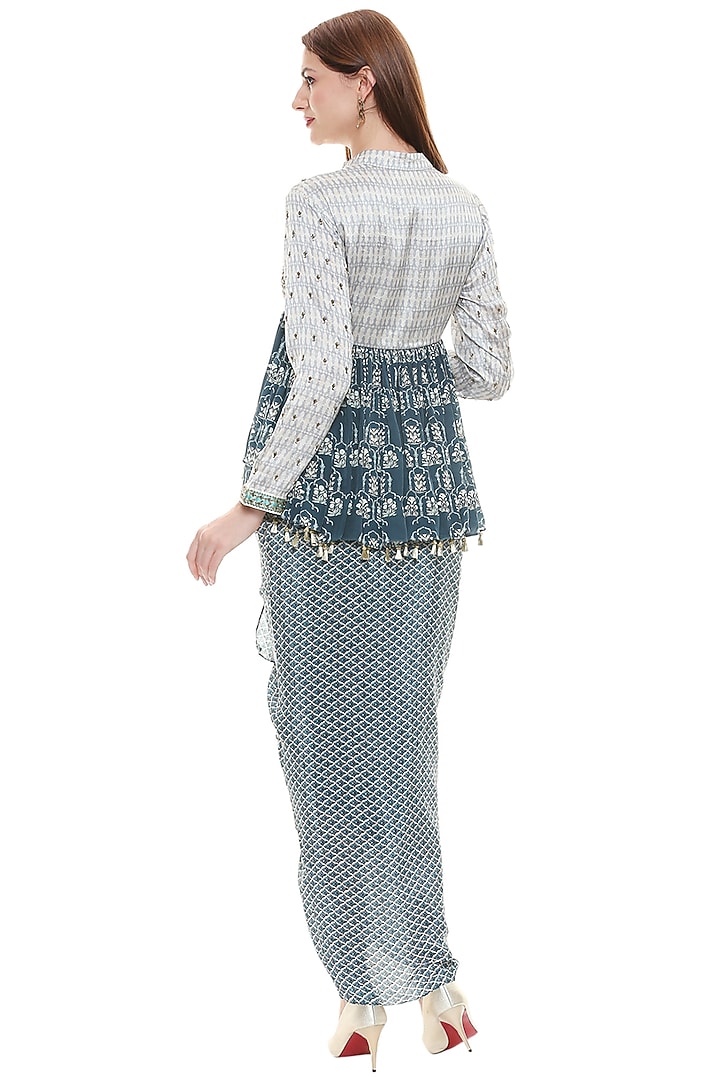 Cobalt Blue Draped Skirt With Embroidered Top by Soup by Sougat Paul at Pernia's Pop Up Shop