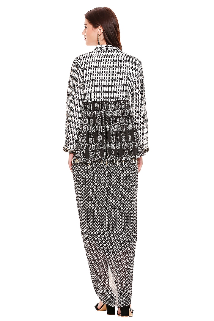 Black Draped Skirt With Embroidered Top by Soup by Sougat Paul at Pernia's Pop Up Shop