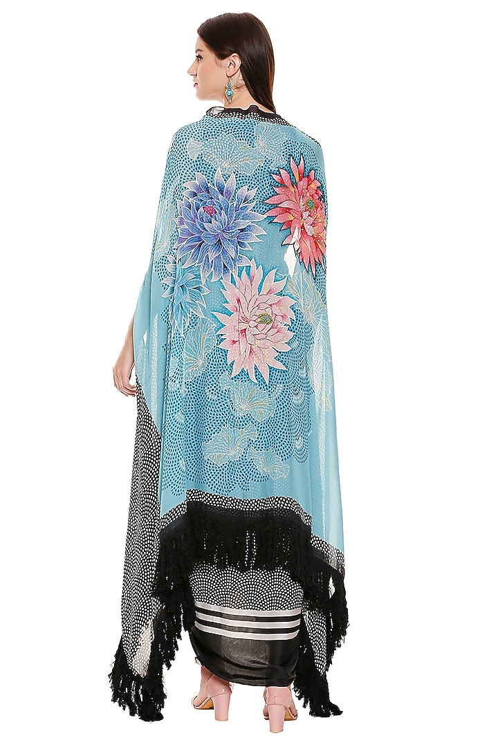 Black & Aqua Blue Draped Vacation Dress With Jacket by Soup by Sougat Paul at Pernia's Pop Up Shop
