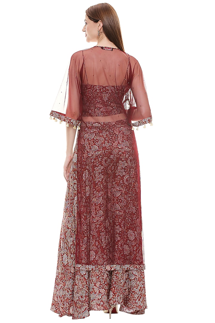 Maroon Printed Cape Set by Soup by Sougat Paul at Pernia's Pop Up Shop