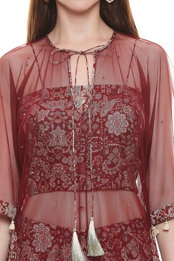 Maroon Printed Cape Set by Soup by Sougat Paul at Pernia's Pop Up Shop