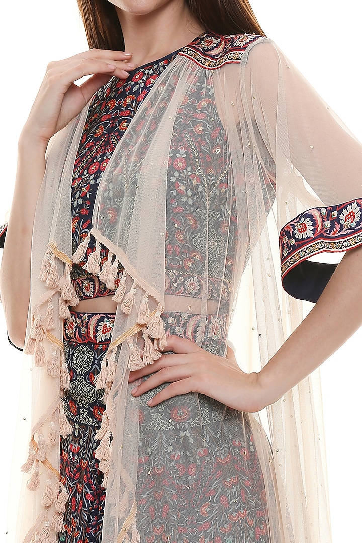 Persian Blue Printed Skirt Set by Soup by Sougat Paul at Pernia's Pop Up Shop