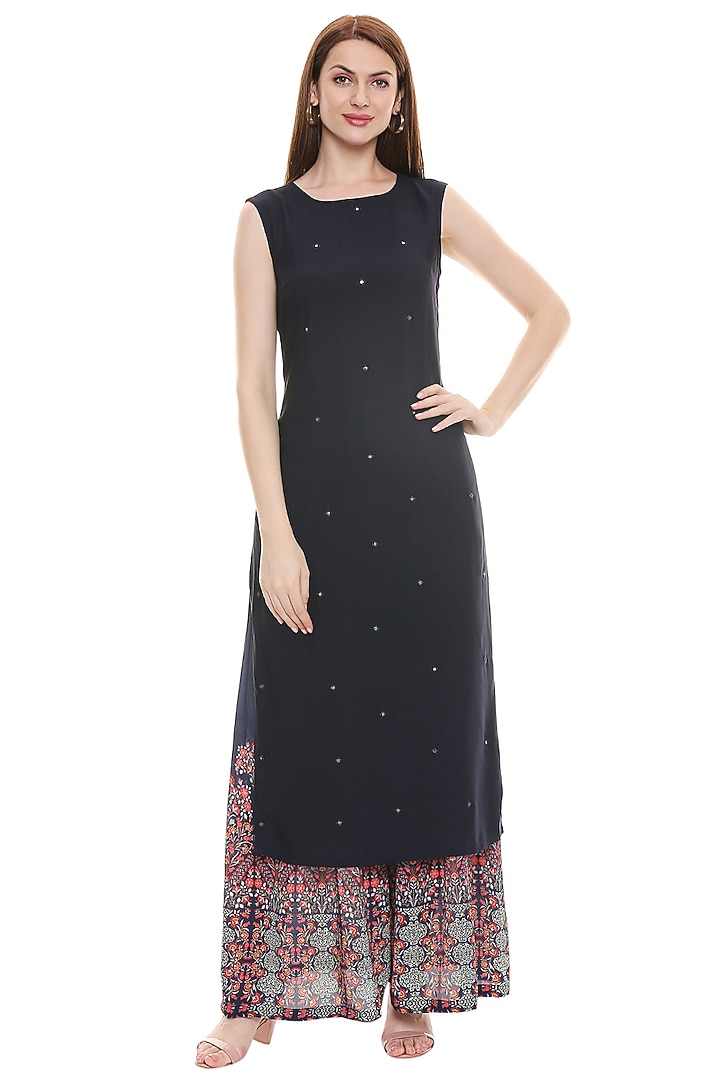 Persian Blue Embroidered Kurta Set by Soup by Sougat Paul at Pernia's Pop Up Shop