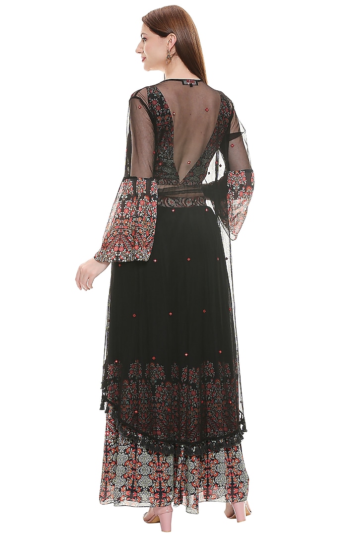 Black Printed Gathered Skirt Set by Soup by Sougat Paul at Pernia's Pop Up Shop