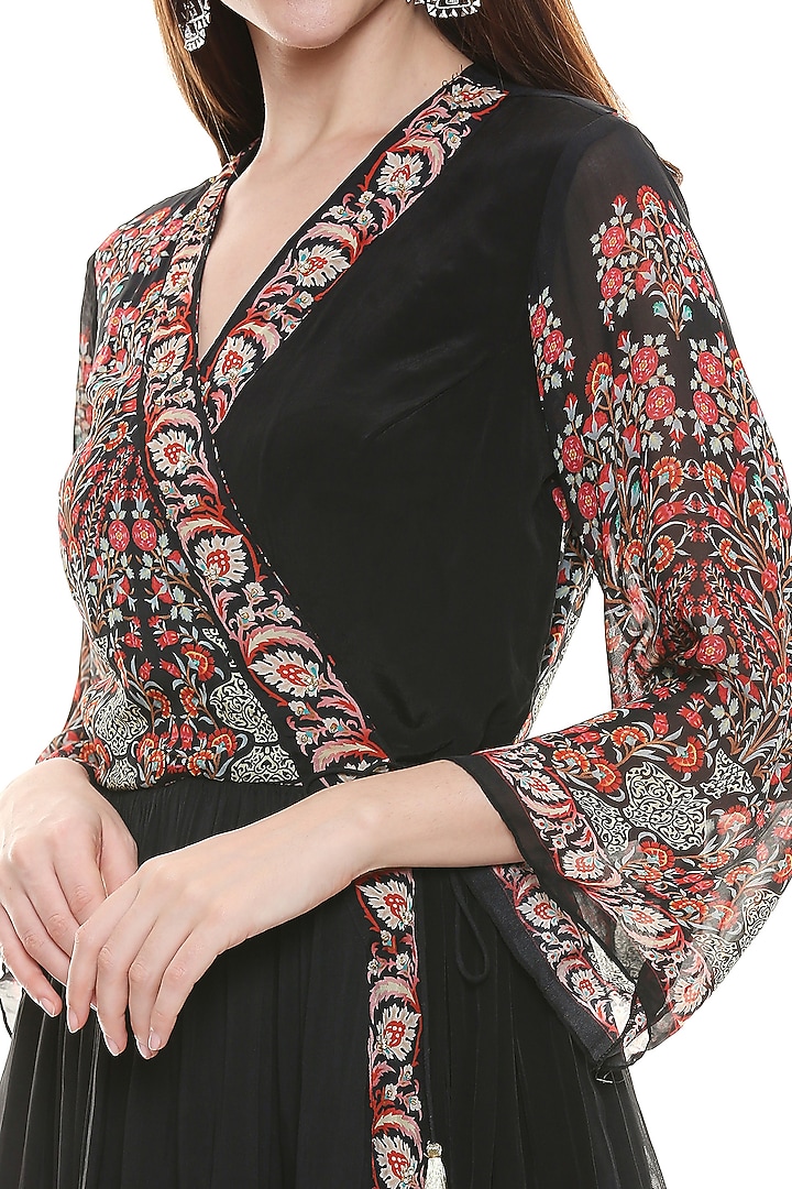 Black Printed Summer Dress With Gathers by Soup by Sougat Paul at Pernia's Pop Up Shop