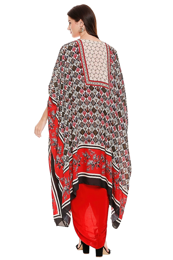 Red Printed Vacation Dress With Cape by Soup by Sougat Paul at Pernia's Pop Up Shop