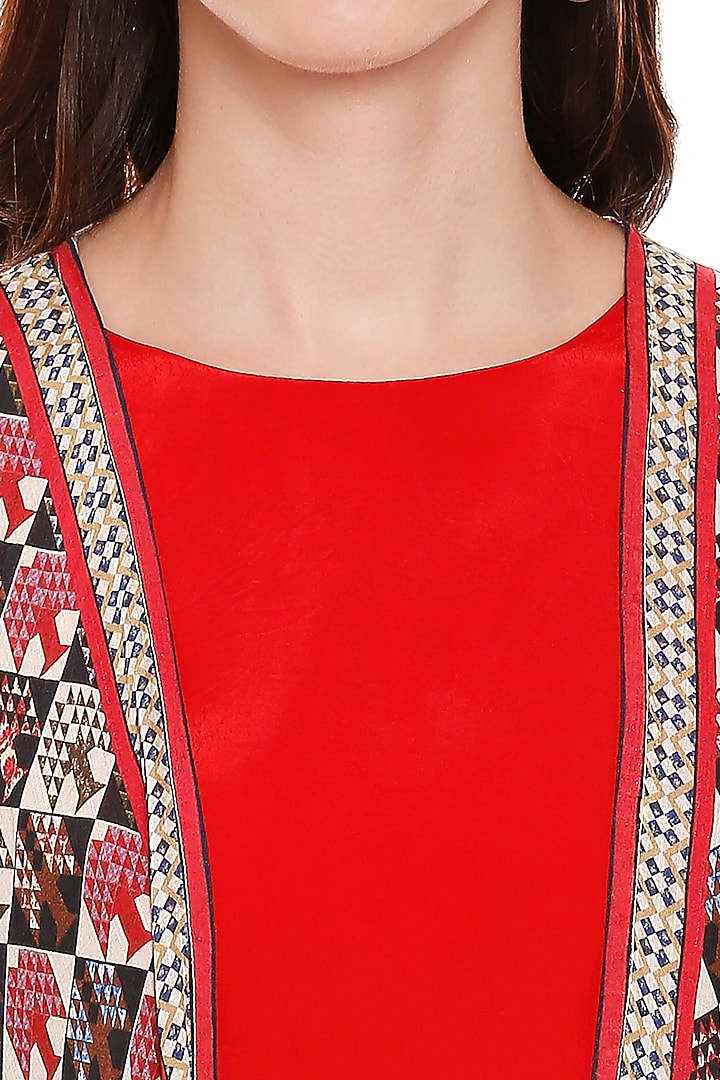 Red Printed Vacation Dress With Cape by Soup by Sougat Paul at Pernia's Pop Up Shop