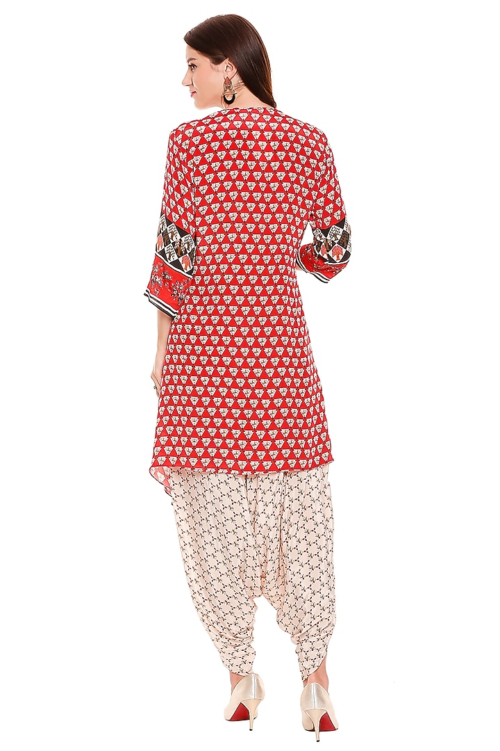 Red Printed Kurta With Dhoti Pants by Soup by Sougat Paul at Pernia's Pop Up Shop