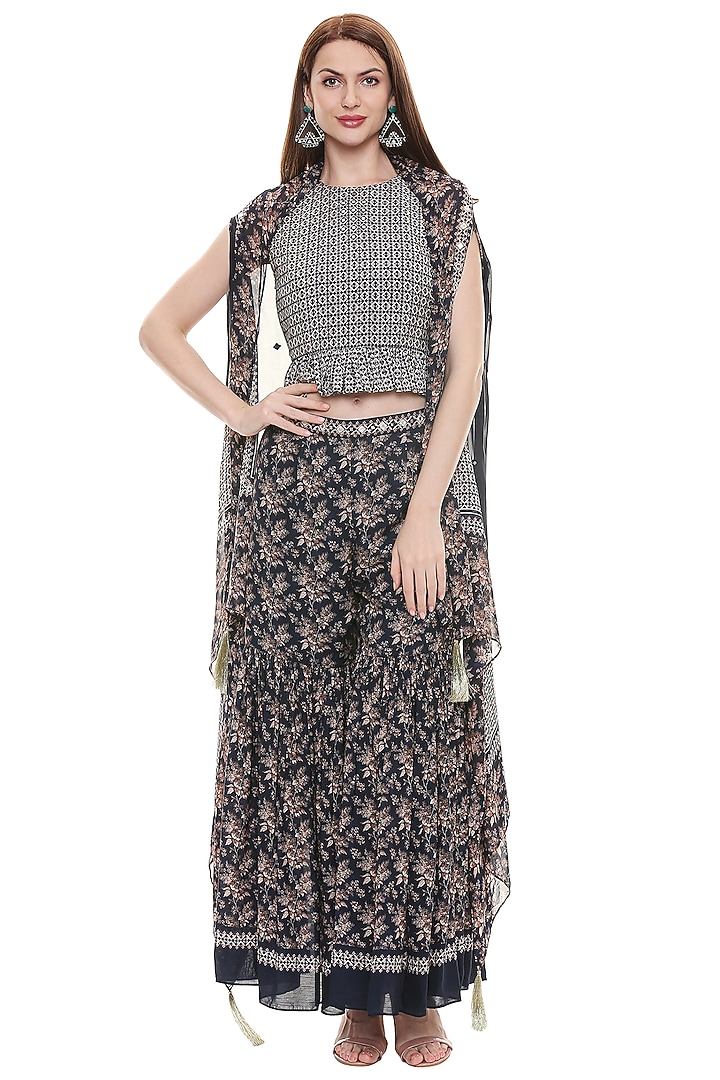 Persian Blue Embroidered Party Wear Sharara Set by Soup by Sougat Paul at Pernia's Pop Up Shop