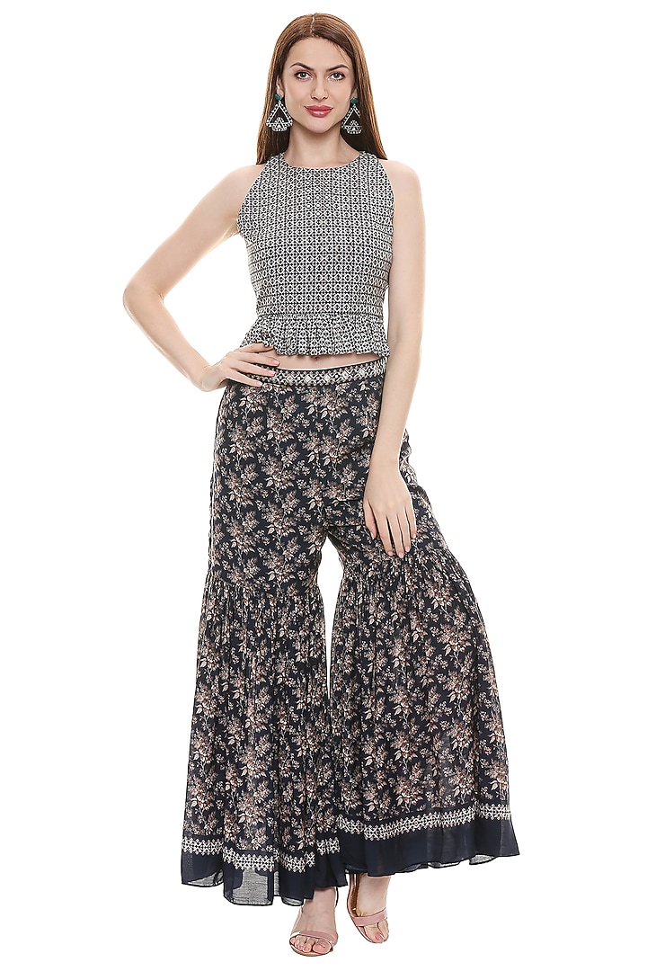 Persian Blue Embroidered Party Wear Sharara Set by Soup by Sougat Paul at Pernia's Pop Up Shop