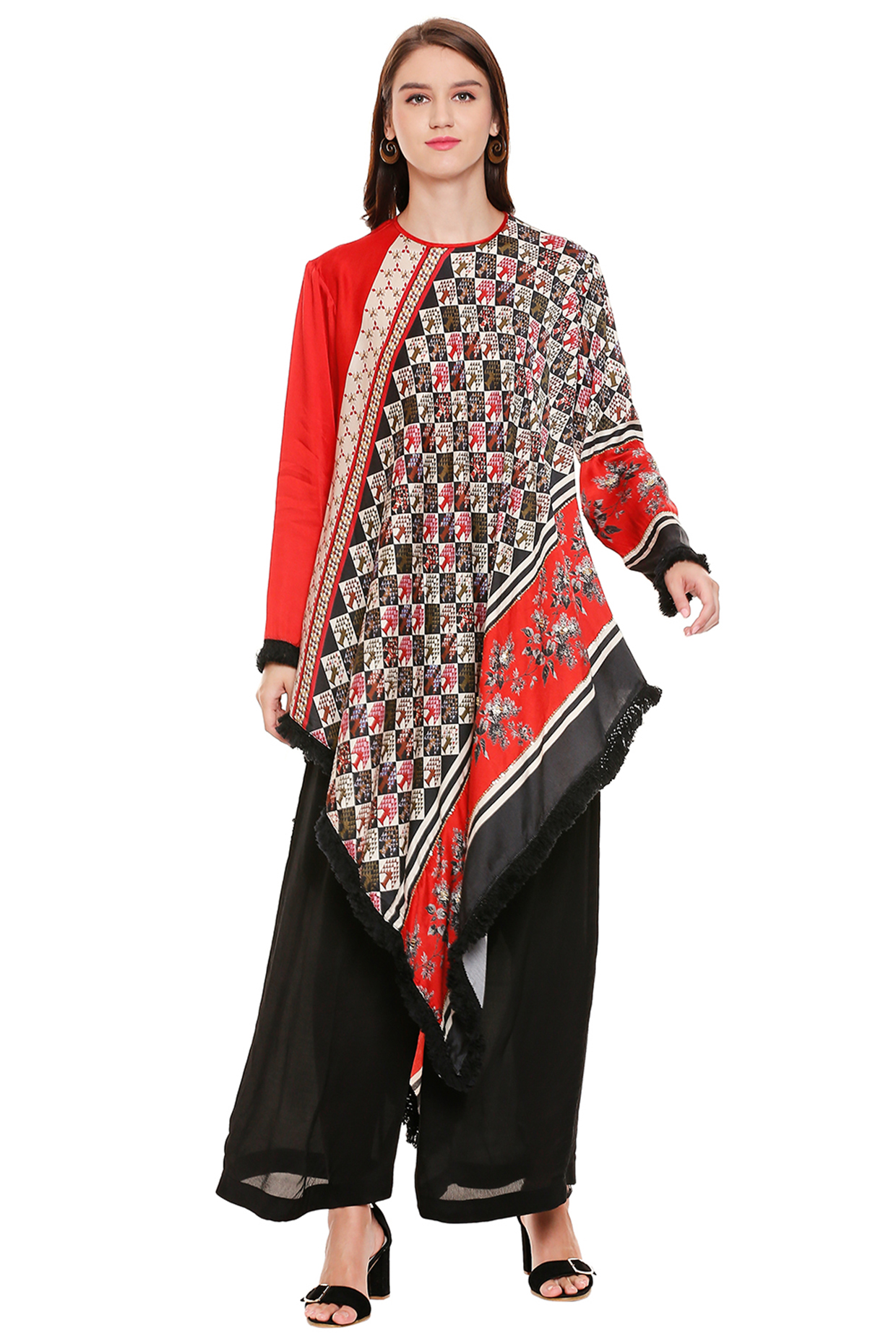 Red Asymmetric Top With Pants by Soup by Sougat Paul at Pernia's Pop Up Shop