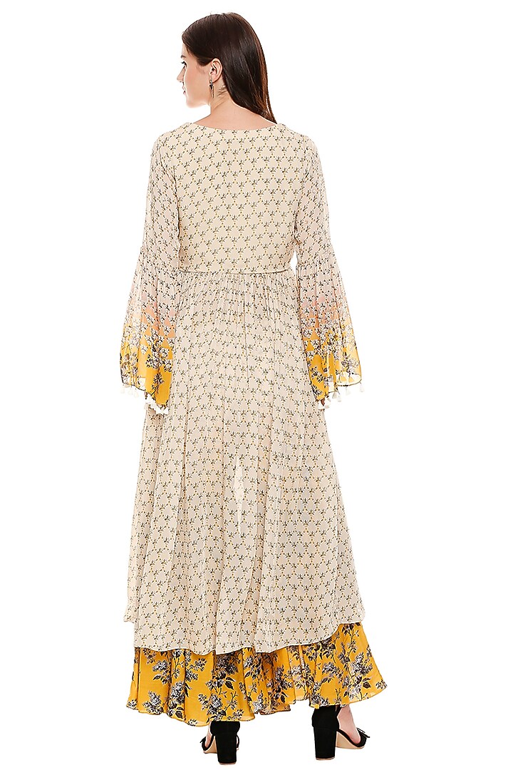 Mustard Gathered Top With Printed Pants by Soup by Sougat Paul at Pernia's Pop Up Shop