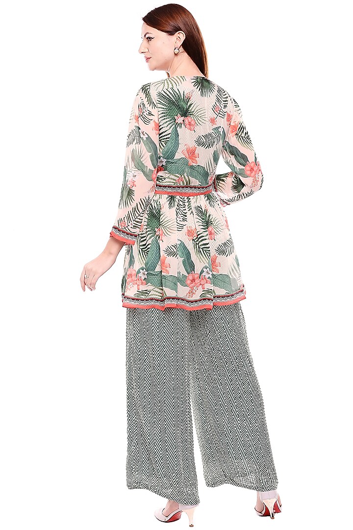 Green Printed Jumpsuit With Off White Jacket by Soup by Sougat Paul at Pernia's Pop Up Shop
