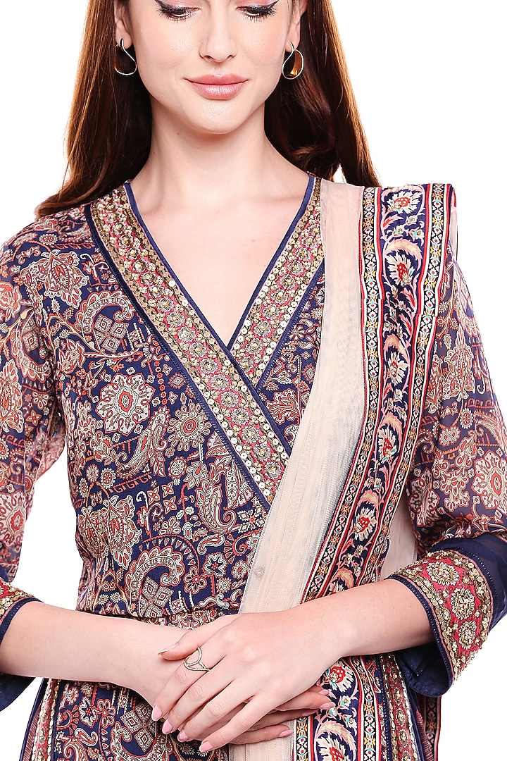 Blue Embroidered & Printed Kurta Set by Soup by Sougat Paul at Pernia's Pop Up Shop