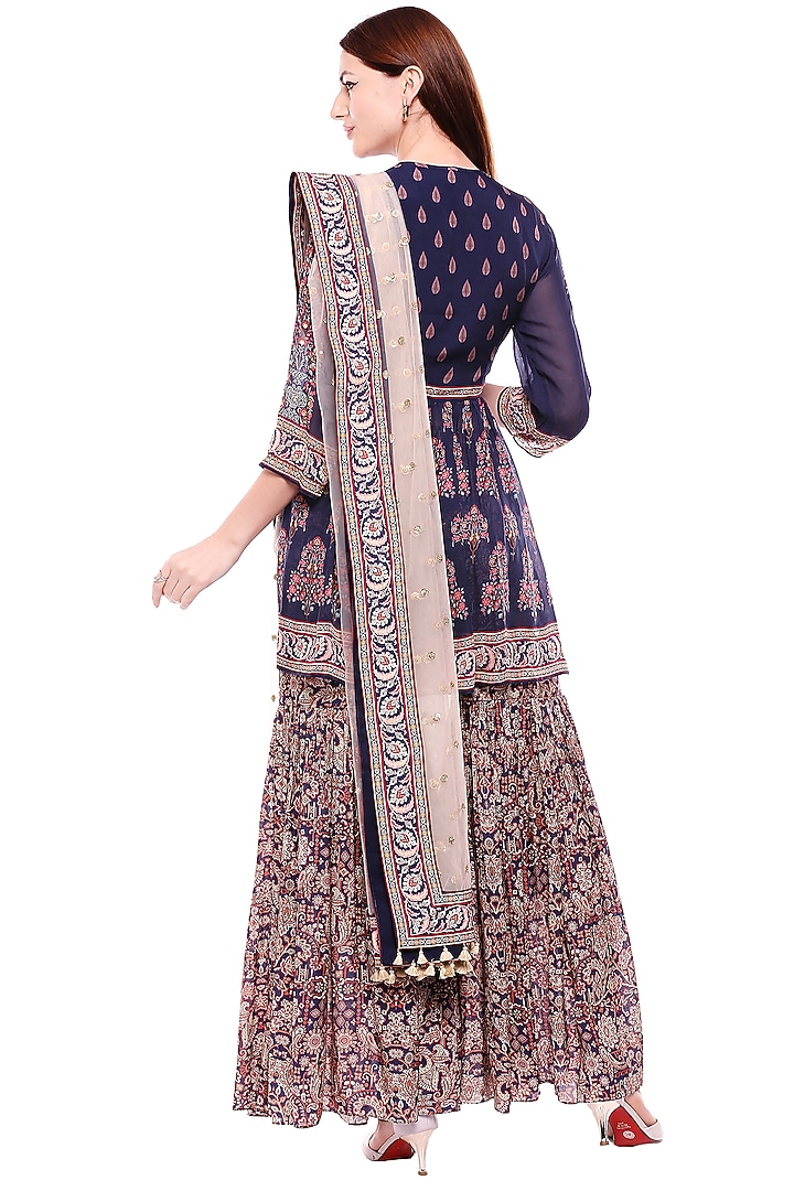 Navy Blue Embroidered Party Wear Sharara Set by Soup by Sougat Paul at Pernia's Pop Up Shop