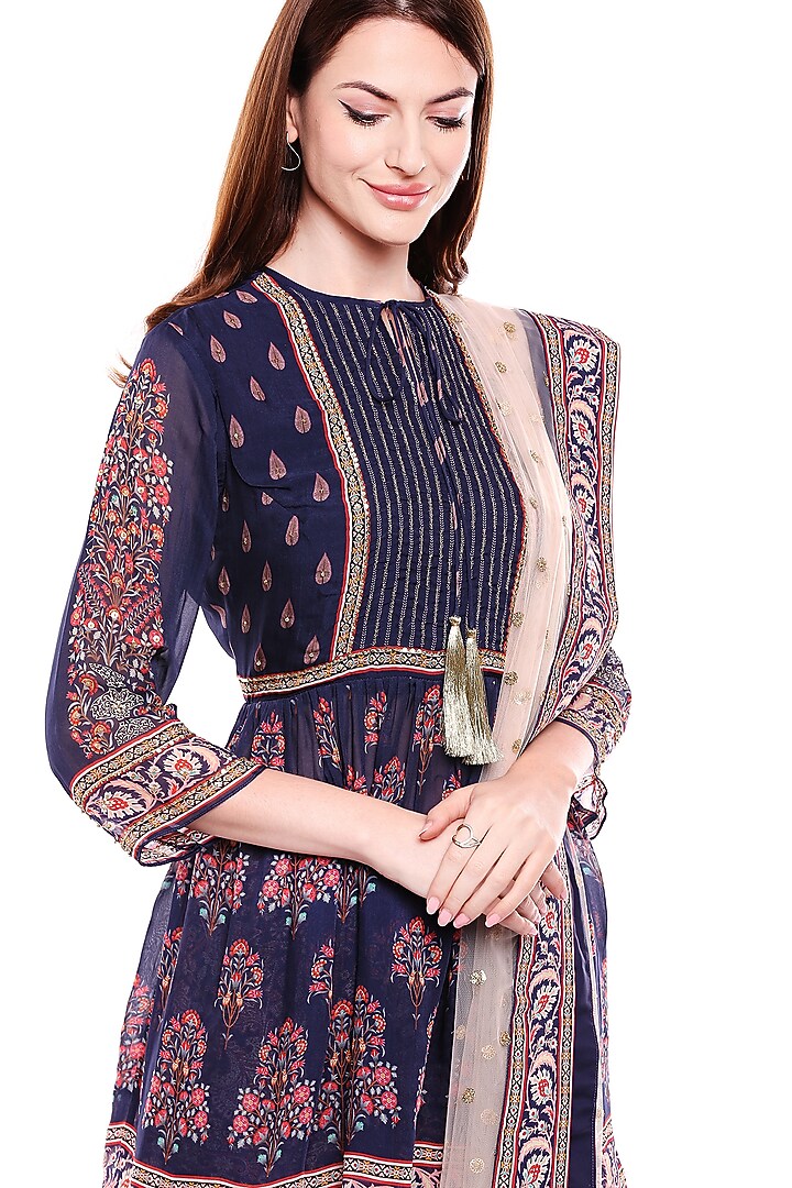 Navy Blue Embroidered Party Wear Sharara Set by Soup by Sougat Paul at Pernia's Pop Up Shop
