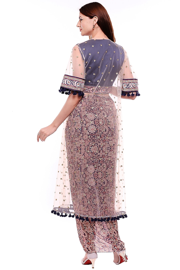 Navy Blue & Off White Madhubani Printed Skirt Set by Soup by Sougat Paul at Pernia's Pop Up Shop
