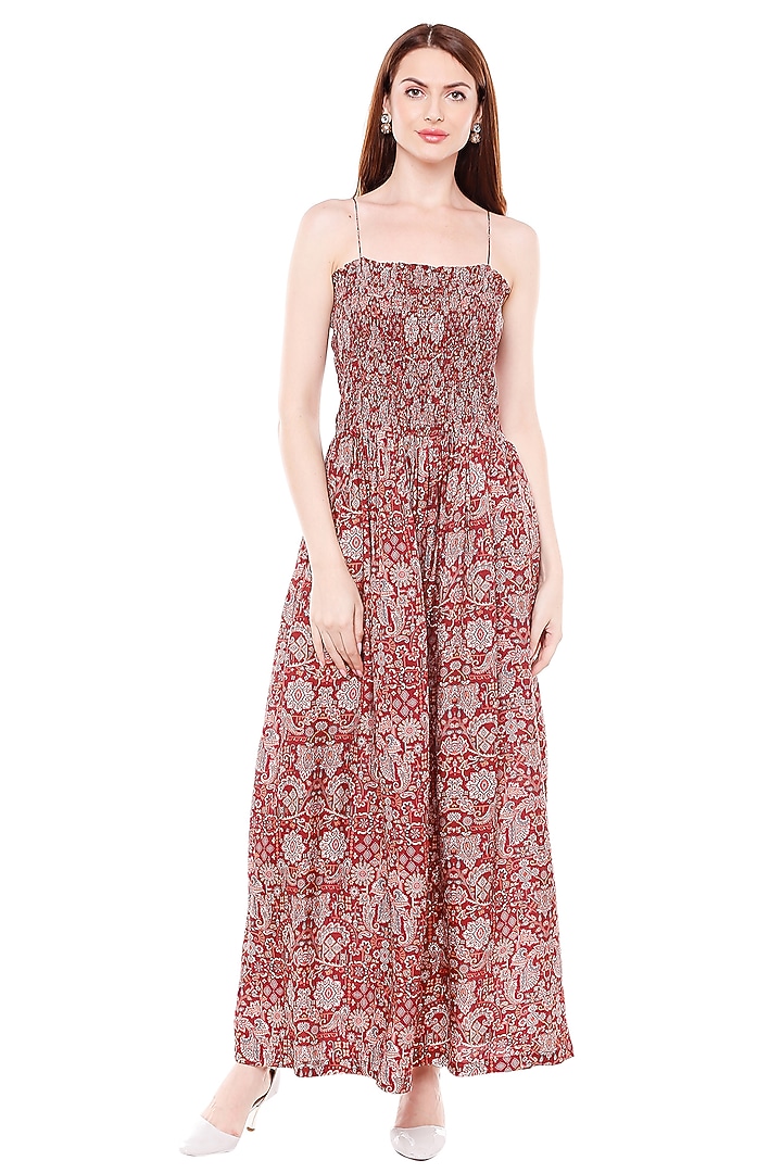 Maroon Printed Jumpsuit With Jacket by Soup by Sougat Paul at Pernia's Pop Up Shop