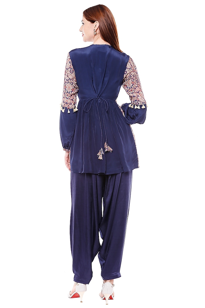 Navy Blue Printed Top With Pants by Soup by Sougat Paul at Pernia's Pop Up Shop