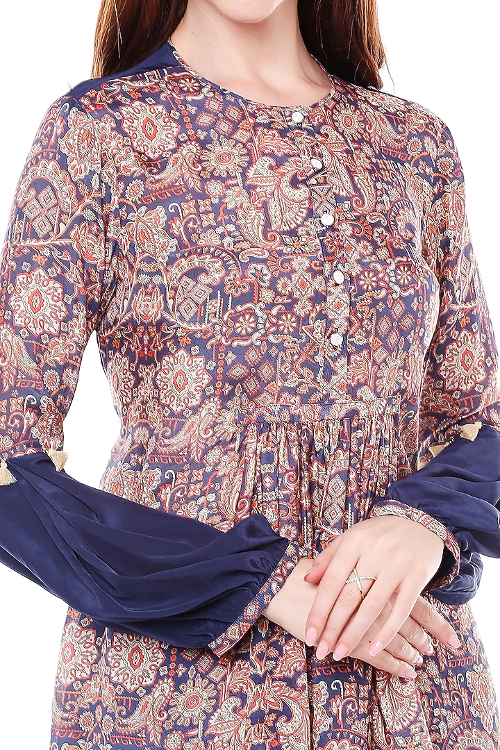 Navy Blue Printed Top With Pants by Soup by Sougat Paul at Pernia's Pop Up Shop