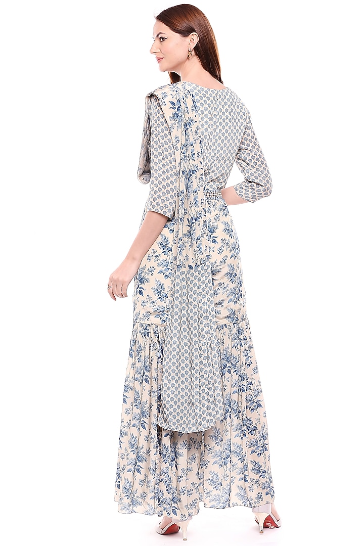 Blue & Off White Printed Party Wear Sharara Dress by Soup by Sougat Paul at Pernia's Pop Up Shop