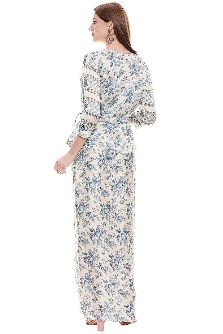 Blue & Off White Printed Skirt Set by Soup by Sougat Paul at Pernia's Pop Up Shop