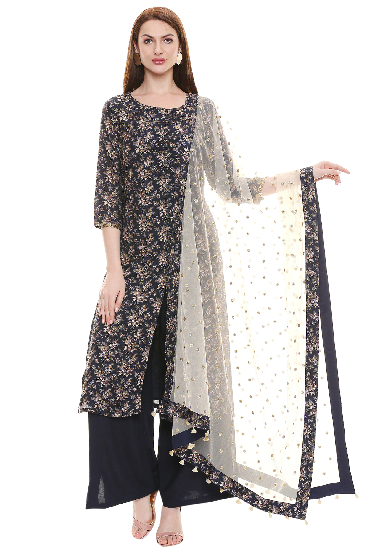Persian Blue & Off White Printed Kurta Set by Soup by Sougat Paul at Pernia's Pop Up Shop
