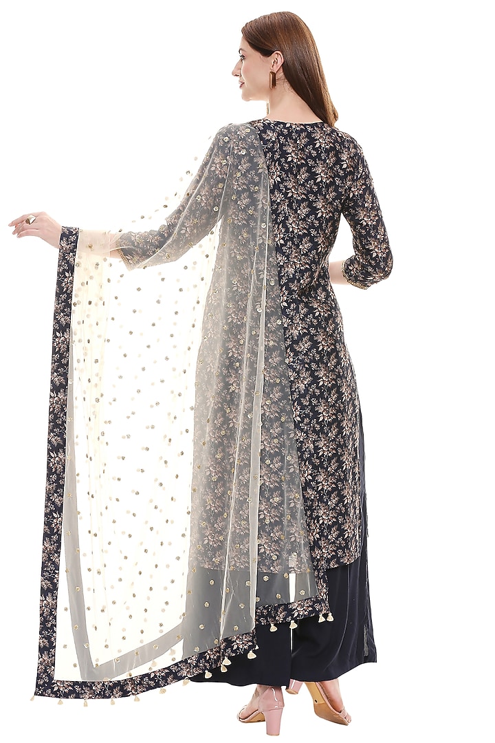 Persian Blue & Off White Printed Kurta Set by Soup by Sougat Paul at Pernia's Pop Up Shop