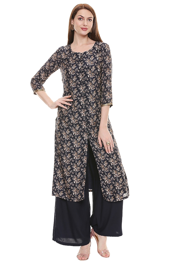 Persian Blue & Off White Printed Kurta Set by Soup by Sougat Paul at Pernia's Pop Up Shop