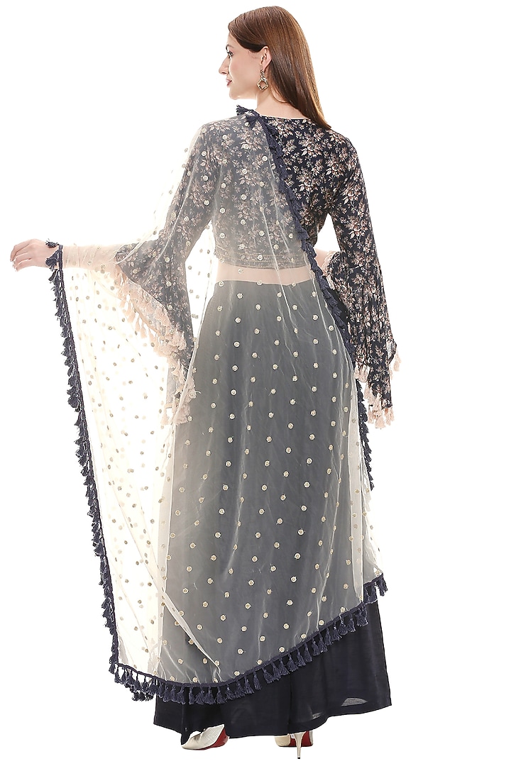 Persian Blue Printed Top With Pants & Dupatta by Soup by Sougat Paul at Pernia's Pop Up Shop