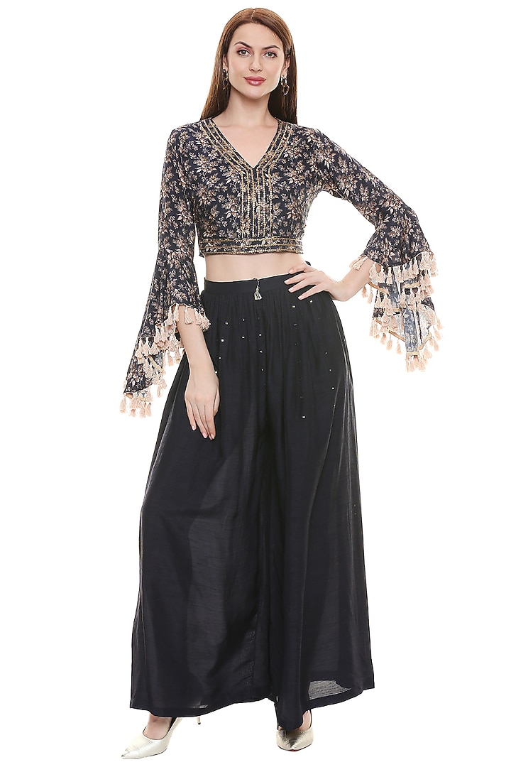 Persian Blue Printed Top With Pants & Dupatta by Soup by Sougat Paul at Pernia's Pop Up Shop