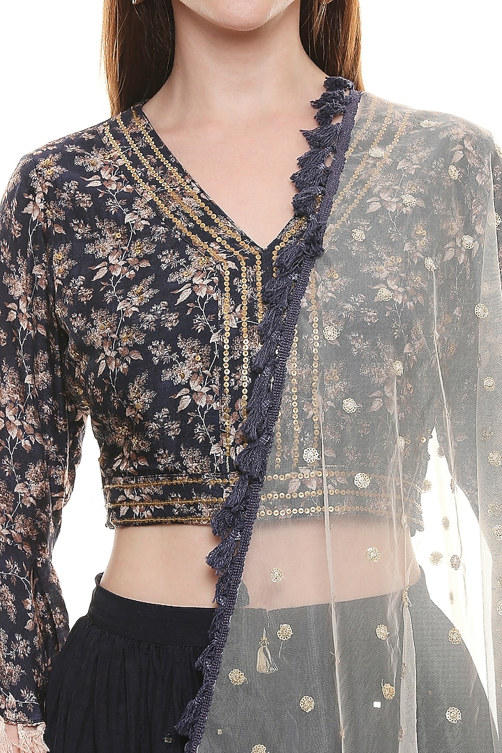 Persian Blue Printed Top With Pants & Dupatta by Soup by Sougat Paul at Pernia's Pop Up Shop