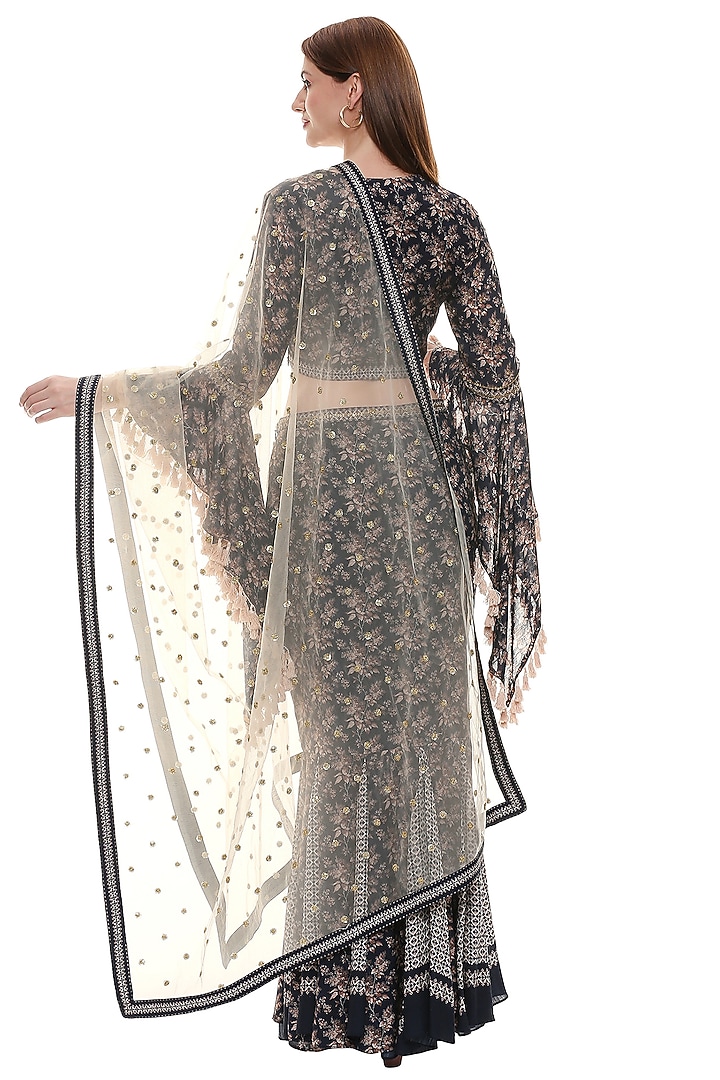 Persian Blue & Off White Printed Skirt Set by Soup by Sougat Paul at Pernia's Pop Up Shop