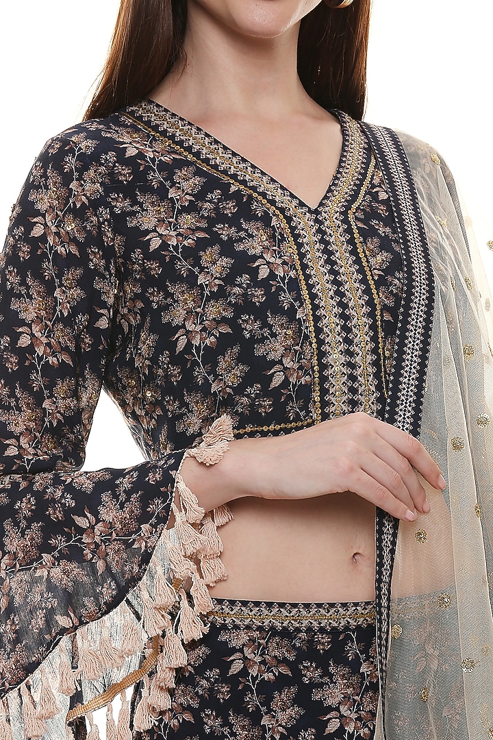 Persian Blue & Off White Printed Skirt Set by Soup by Sougat Paul at Pernia's Pop Up Shop