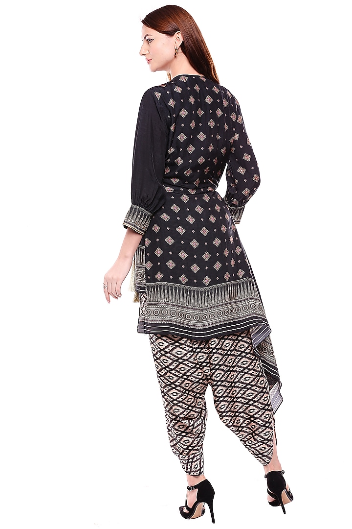 Black & Beige Printed Top With Dhoti Pants by Soup by Sougat Paul at Pernia's Pop Up Shop