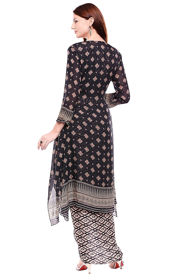 Beige & Black Printed Dhoti Skirt Set by Soup by Sougat Paul at Pernia's Pop Up Shop