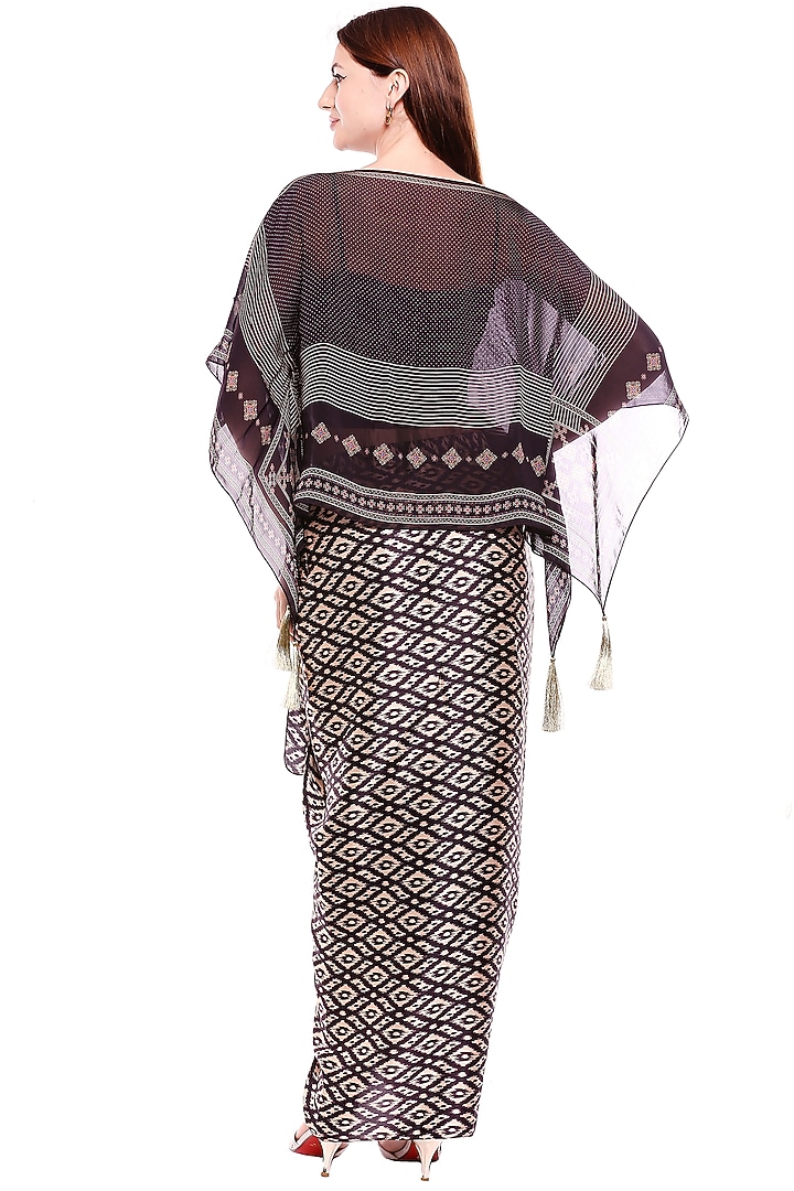 Brown Printed Skirt With Kaftan Top by Soup by Sougat Paul at Pernia's Pop Up Shop