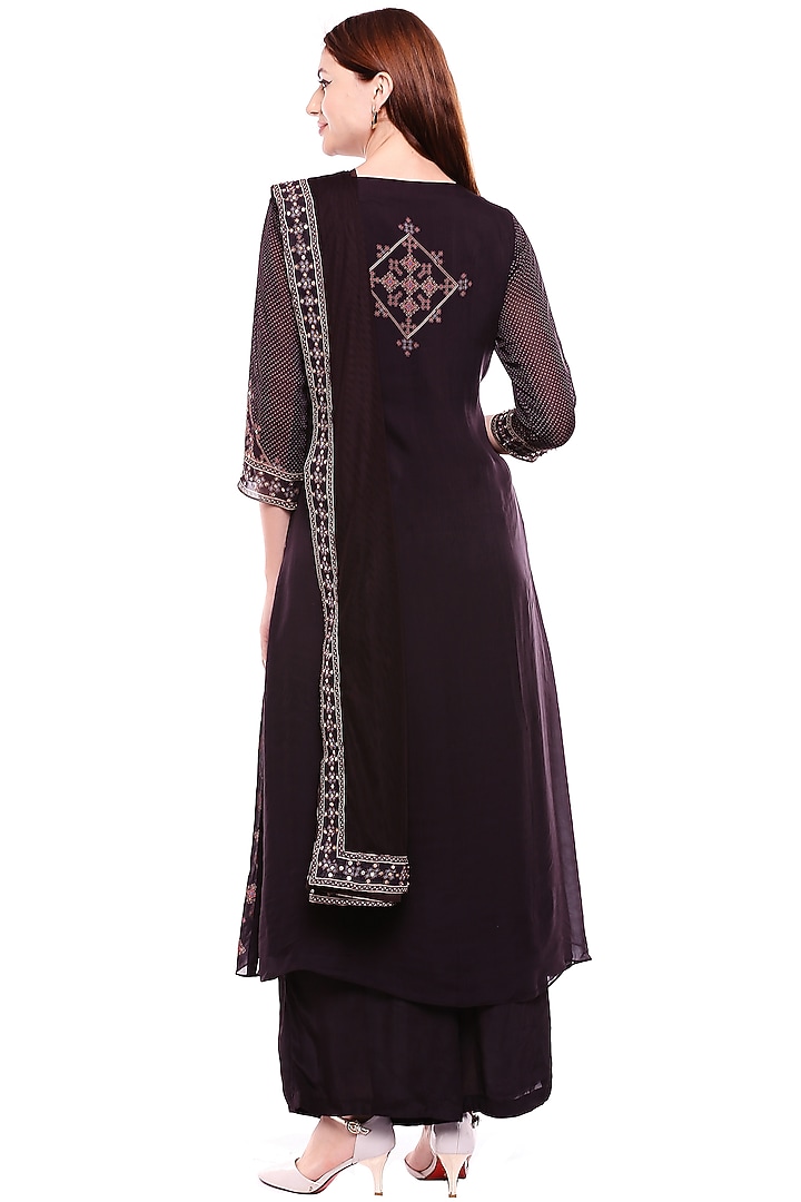 Brown Printed & Embroidered Kurta Set by Soup by Sougat Paul at Pernia's Pop Up Shop
