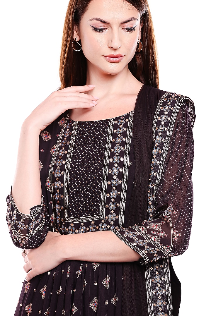 Brown Printed & Embroidered Kurta Set by Soup by Sougat Paul at Pernia's Pop Up Shop