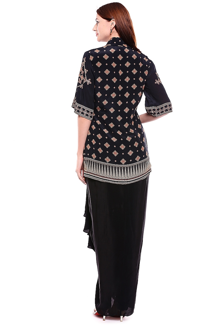 Black Embroidered Jacket With Dhoti Skirt by Soup by Sougat Paul at Pernia's Pop Up Shop