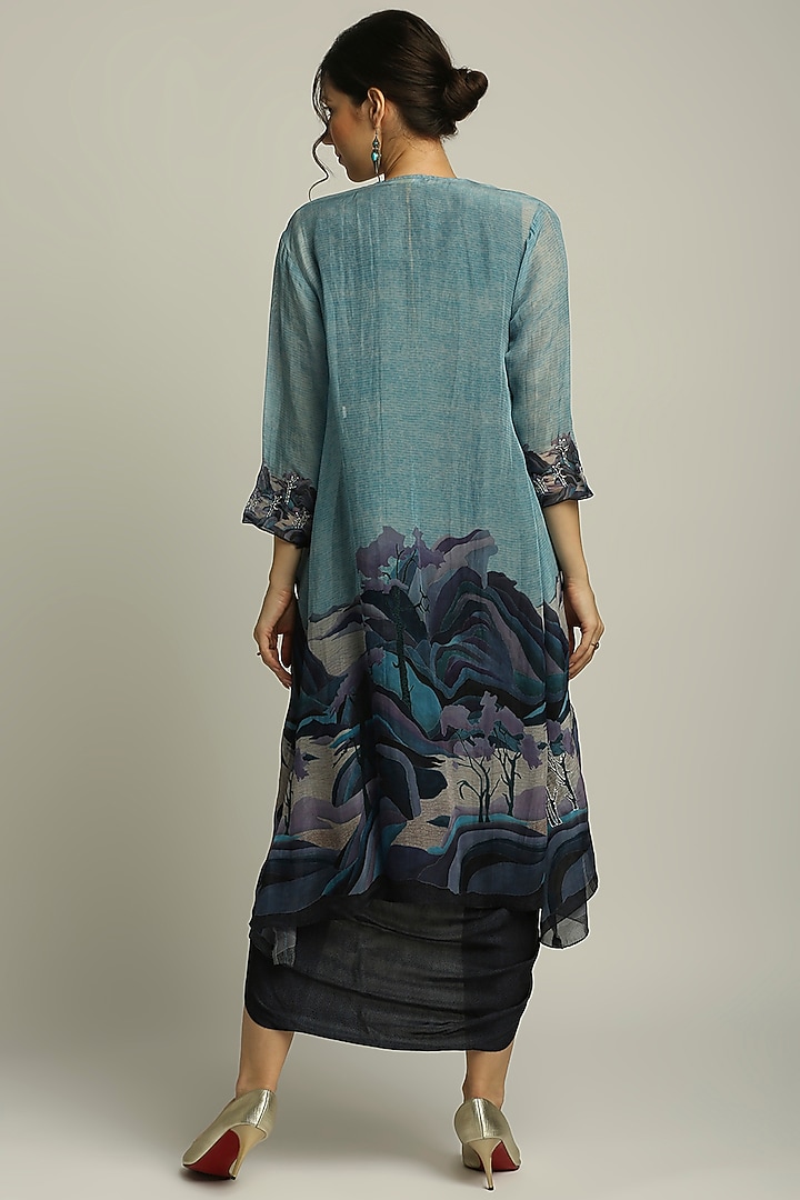 Navy Blue Printed Drape Vacation Dress by Soup by Sougat Paul at Pernia's Pop Up Shop