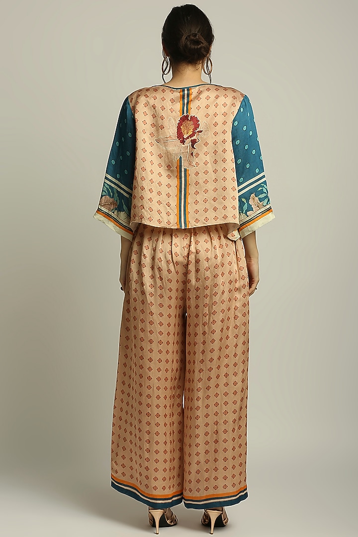 Peach Satin Printed Pant Set by Soup by Sougat Paul at Pernia's Pop Up Shop