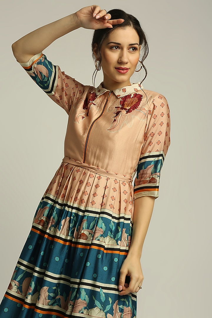 Multi-Colored Chanderi Maxi Summer Dress by Soup by Sougat Paul at Pernia's Pop Up Shop